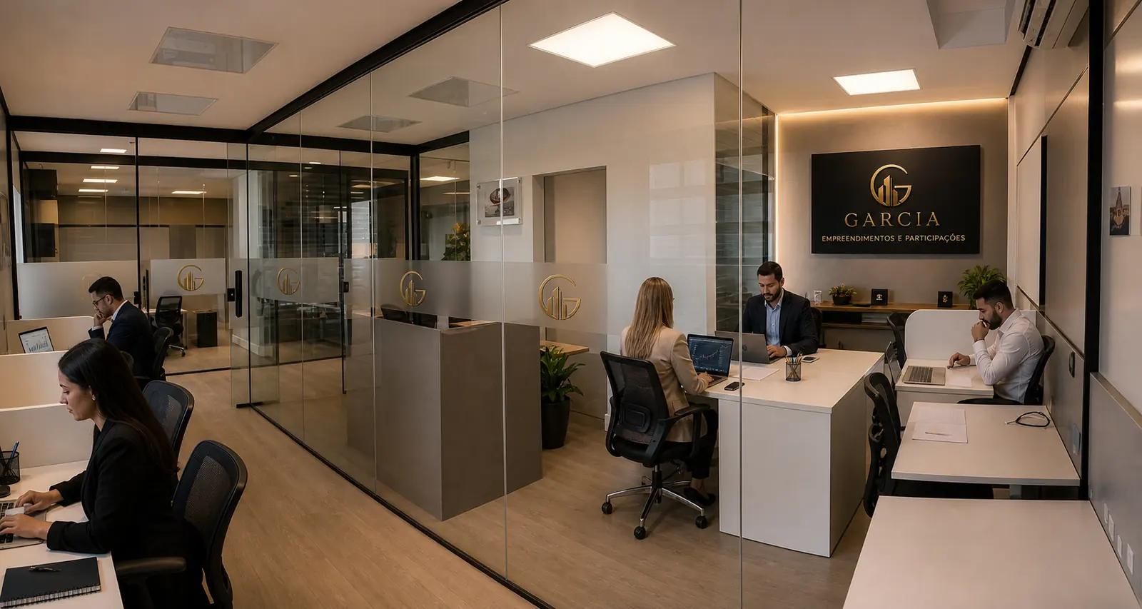 Equipe da Garcia Empreendimentos e Participações analisando oportunidades de investimento